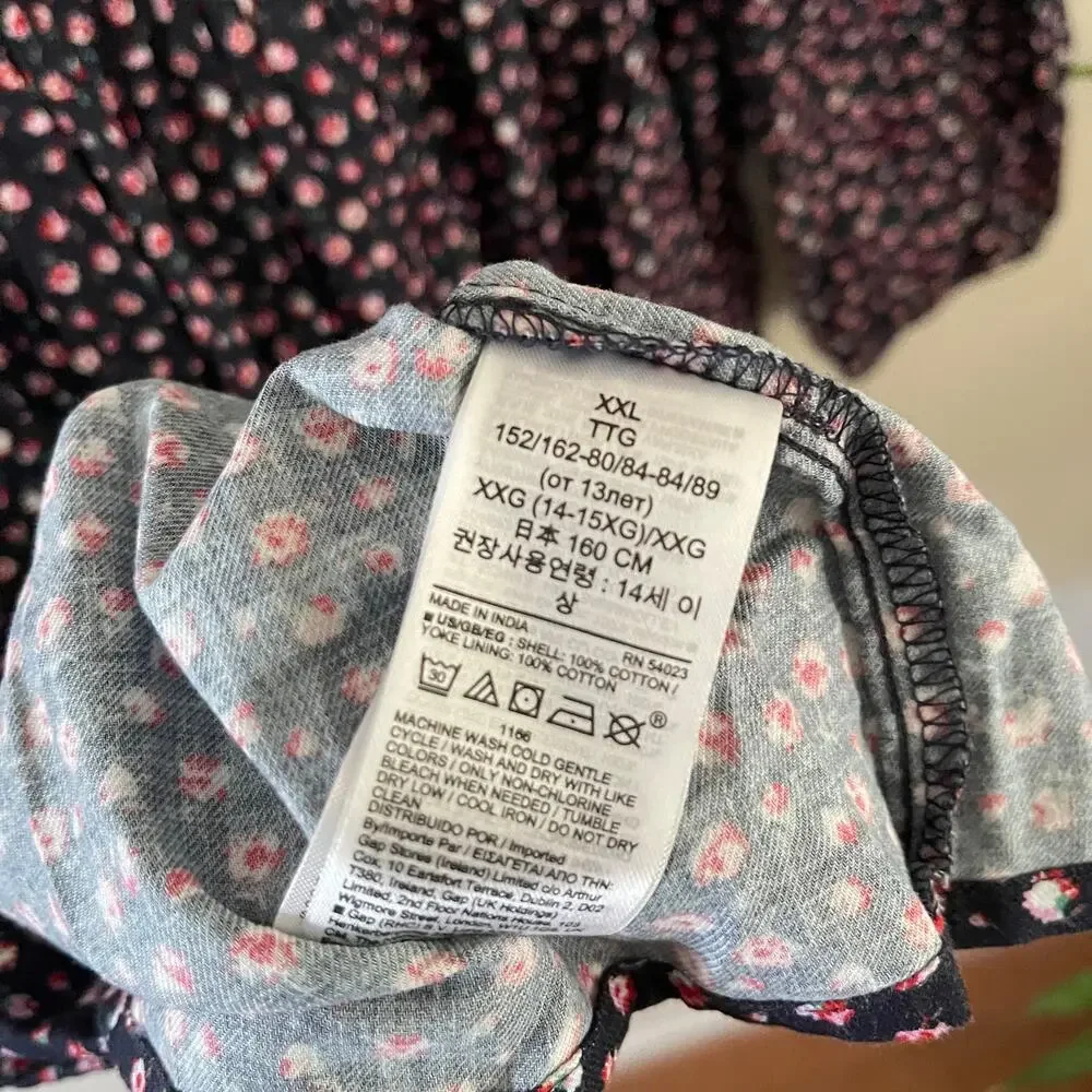 Gap Kids XXL Girls Smocked Floral Prairie Dress Navy Blue Boho Cottagecore